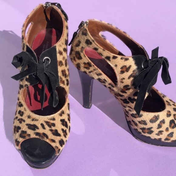 Leopard Print Nanette Lepore Peep Toe Lace Up Heel - Picture 2 of 7
